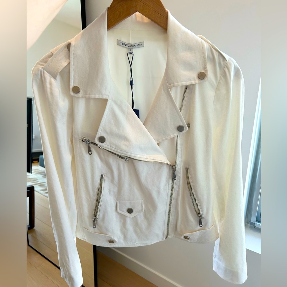 Rebecca Minkoff White Moto Jacket, NWT, Size Large